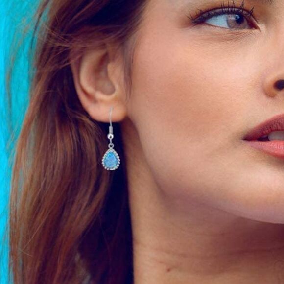CINI 14K Gold Plated Teardrop Earrings- Hook Blue - Picture 3 of 6